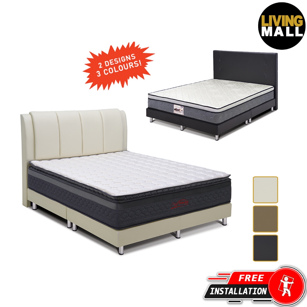 LIVING MALL Zooey Leather Bed Frame with Mattress in 3 Colours All