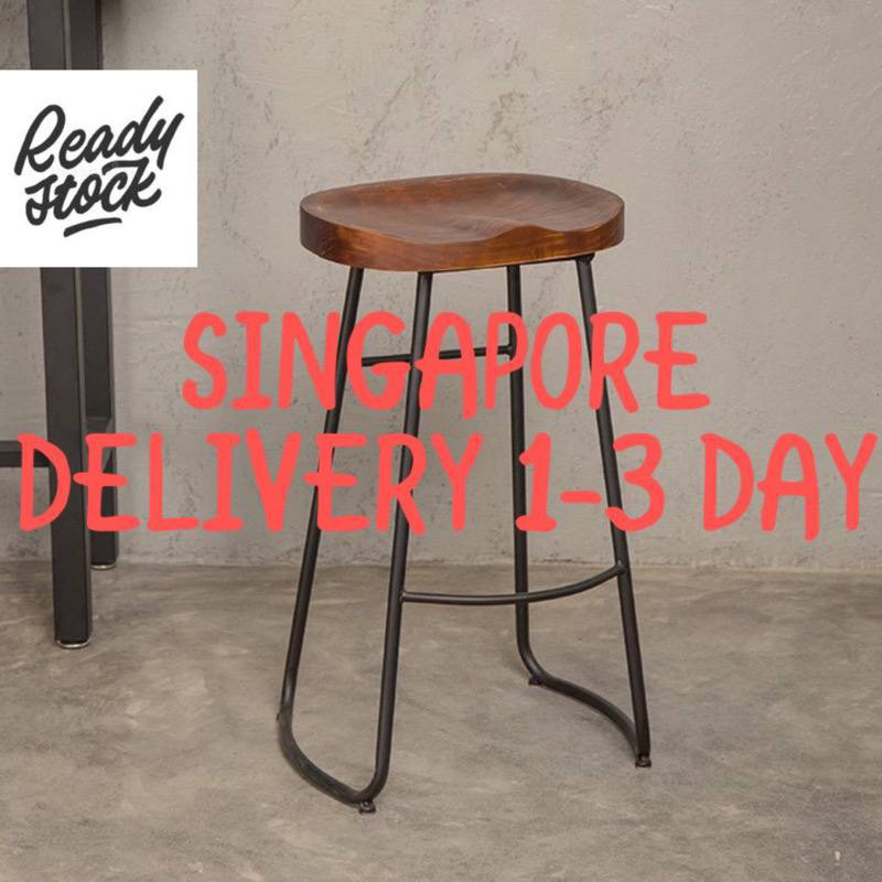 SINGAPORE INSTOCK August Retro wrought bar stool iron stool wood lounge