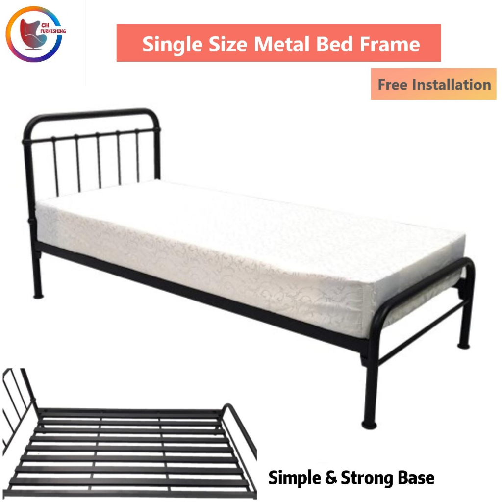 White Single Metal Bed (Heavy Duty) Shopee Singapore