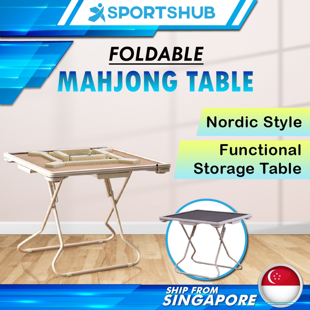 SG Wooden Mahjong Table With Drawers Cup Holder Foldable Silent Suede