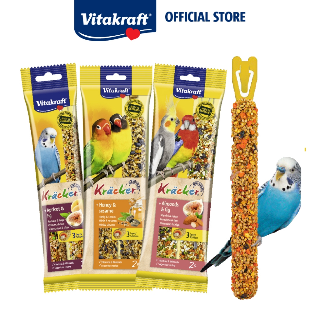 Vitakraft Kracker Bird Treats Apricot Fig Budgerigar Lovebird Honey Sesame Almonds Fig Honey Eucalyptus