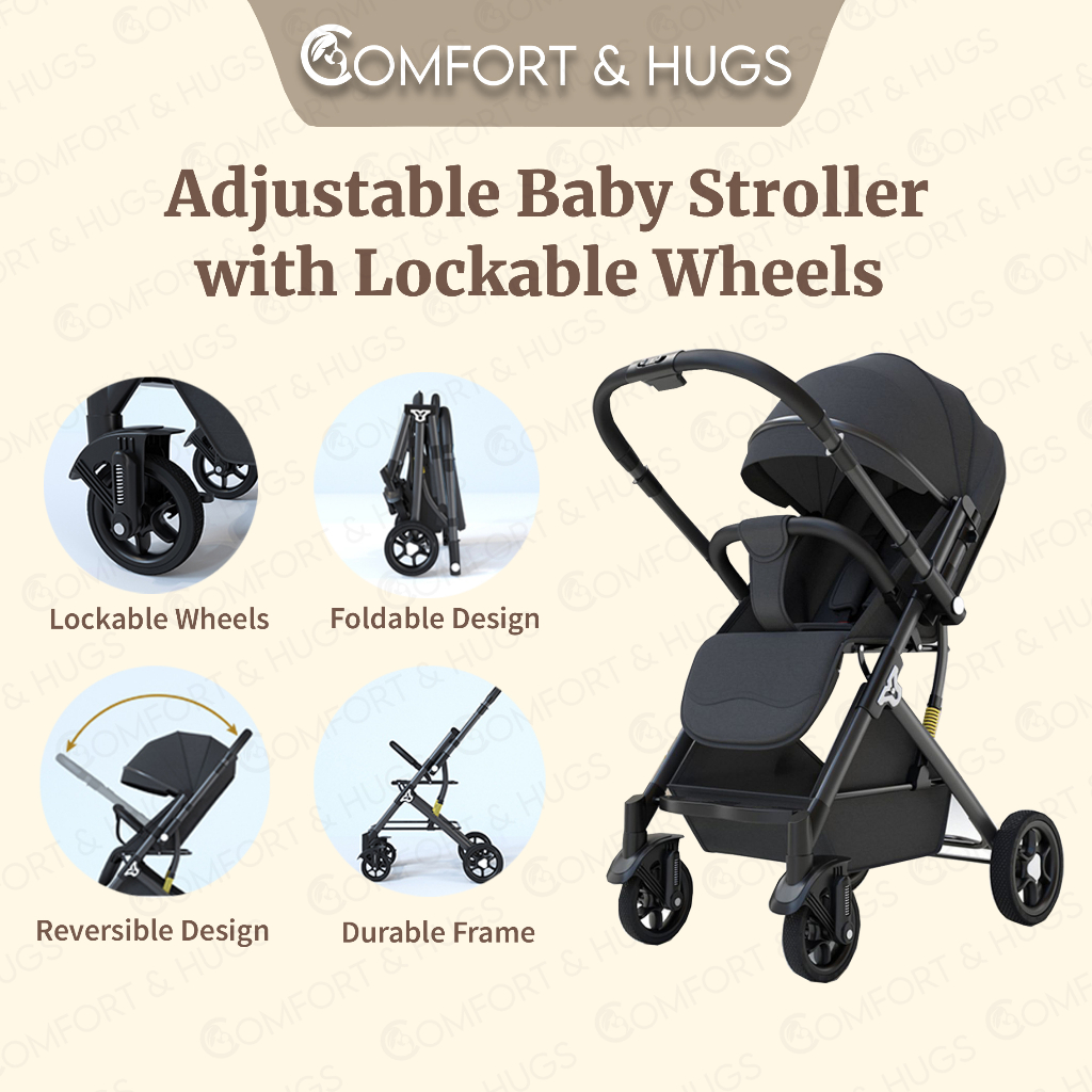 Comfort and Hugs Baby Stroller with Breathable Sun Roof Reversible ...
