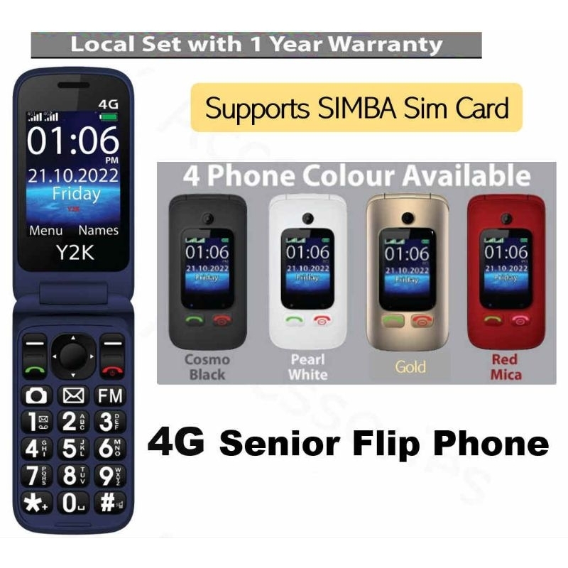 Y2K 4G Flip Senior Citizen Phone (Support TPG SIMBA)(Use Standard Sim ...