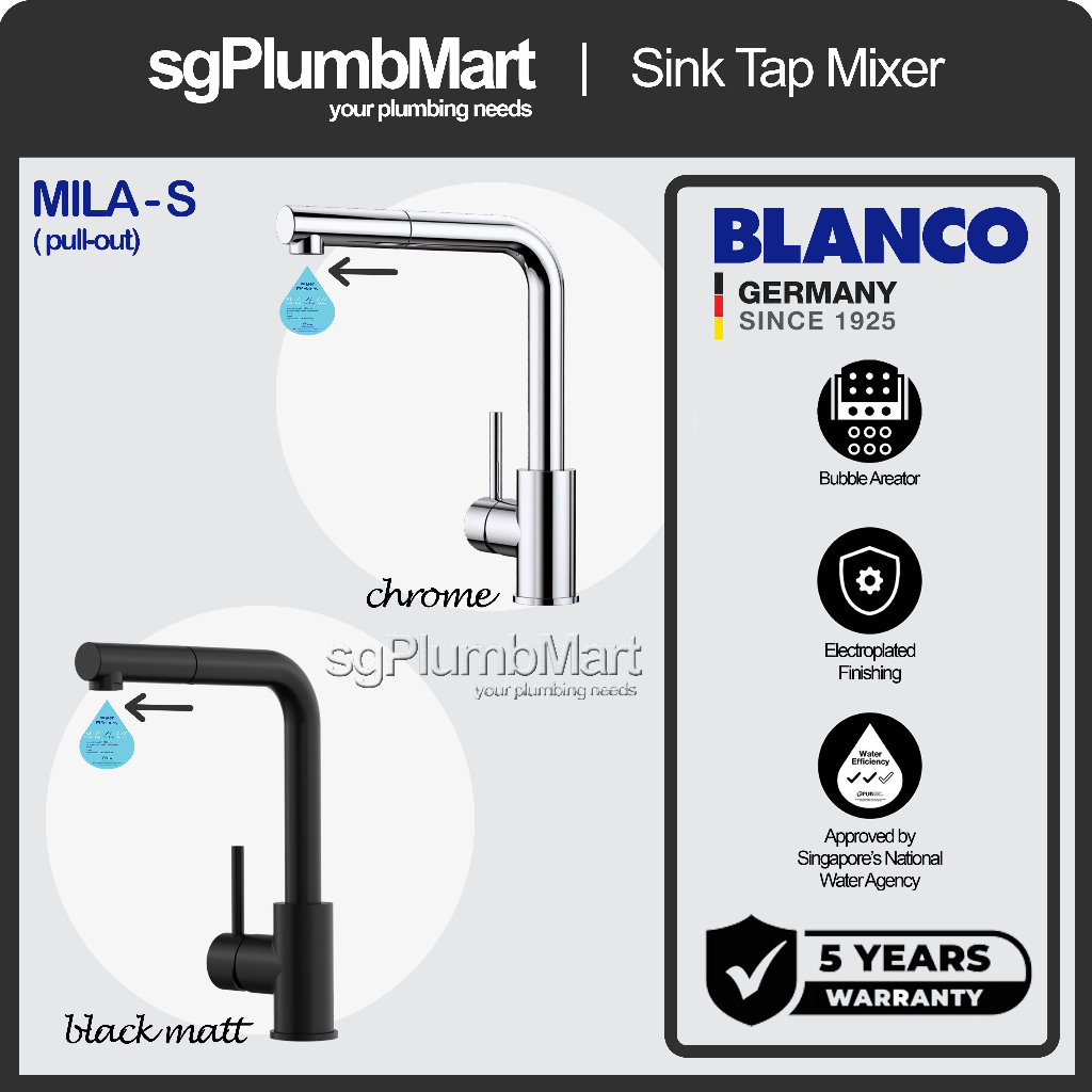 Blanco x sgPlumbMart MilaS (Chrome/Black Matt) PullOut Kitchen Sink