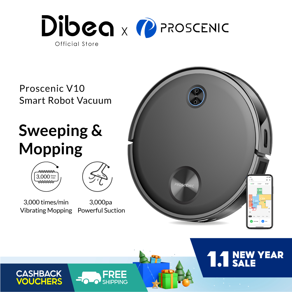 Dibea x Proscenic V10 Robot Vacuum Cleaner 3000pa Suction Vibrating
