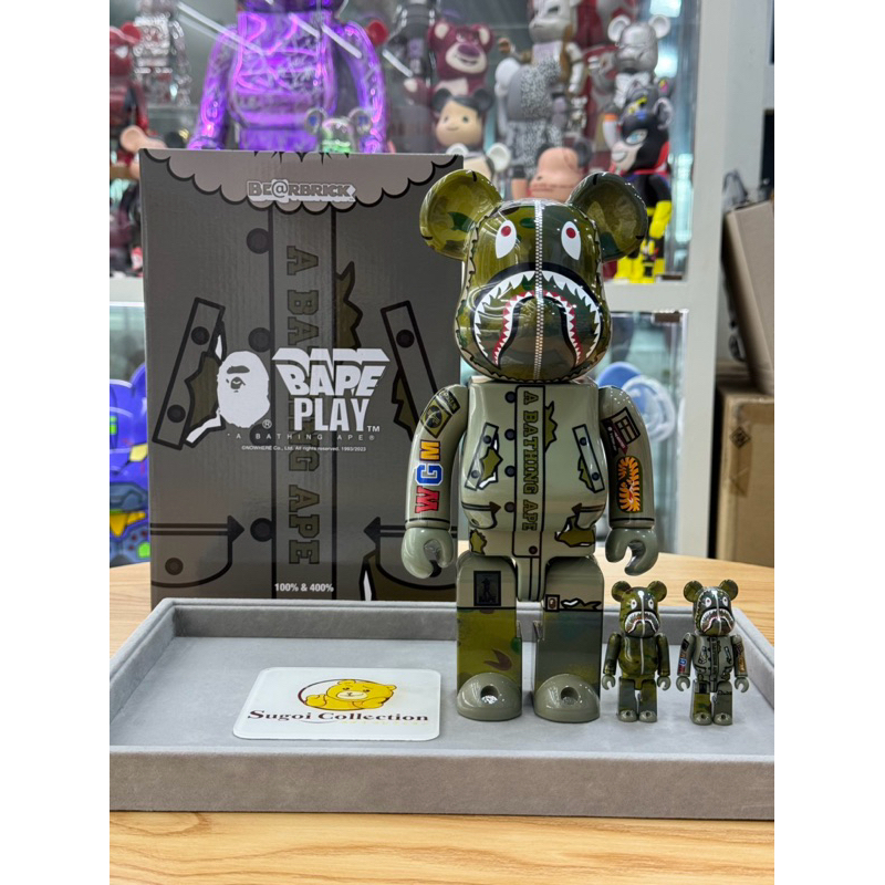 In Stock] BE@RBRICK x Bape Alpha Camo Shark 2023 100%+100%+400