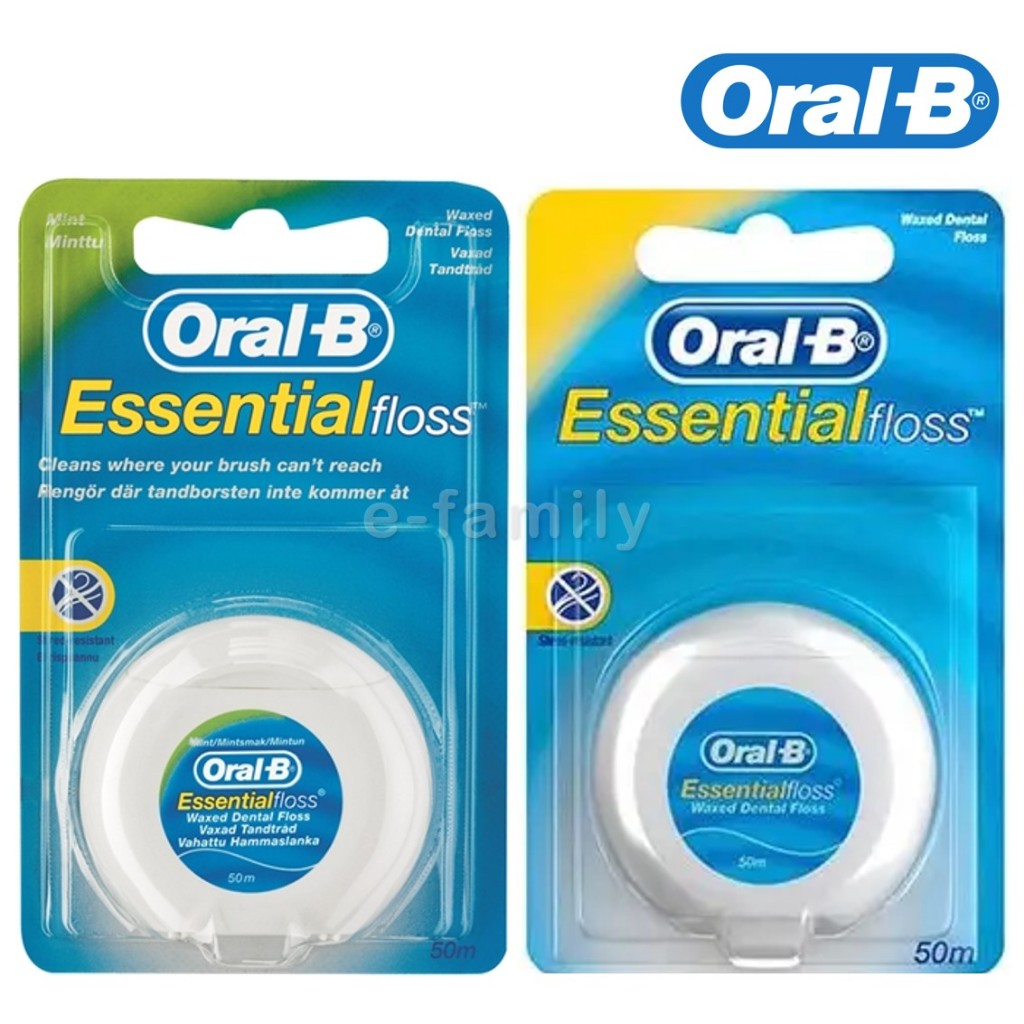 Oral B Dental Floss Essential Floss Mint Waxed & Original Unwaxed, 50m ...