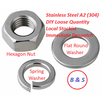 A2 Stainless Steel Hexagon Full Nuts. Standard Pitch Various sizes