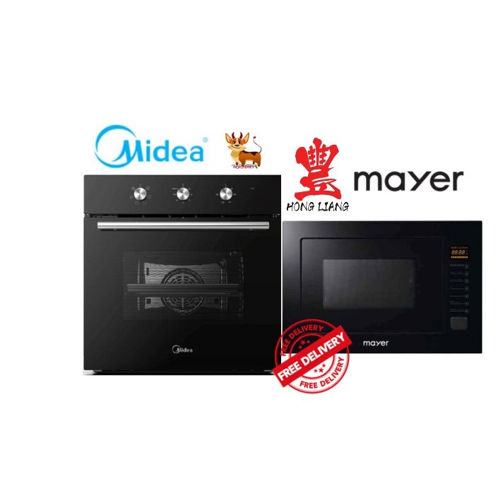 MIDEA MBI65M40SG 60CM BUILTIN OVEN 82L + Mayer MMWG25B 38 cm Builtin Microwave Oven with
