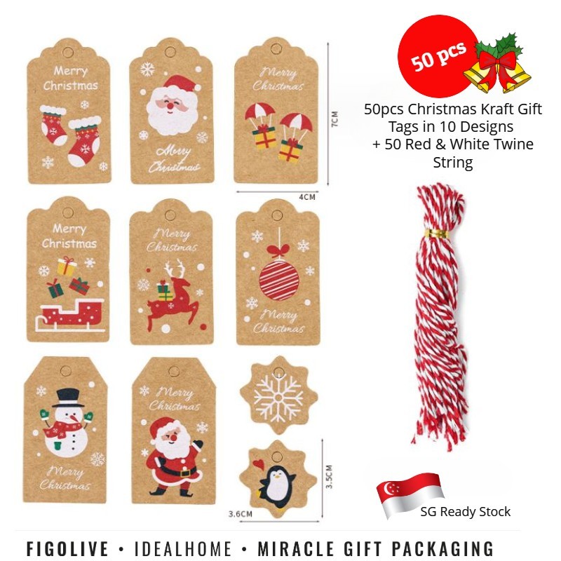 100pc Kraft Christmas Gift Tags with Twine String, Size: One size, White