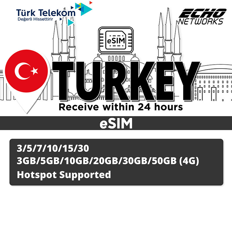 [eSIM-Turkey] 3-30 Days| 5GB/10GB/20GB/30GB/50GB [4G] | No registration ...