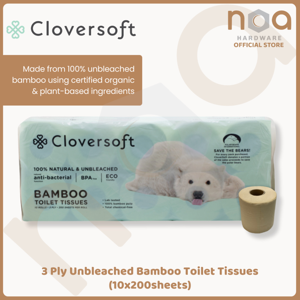 CLOVERSOFT Unbleached Bamboo Toilet Tissues 3 Ply (10 x 200sheets ...