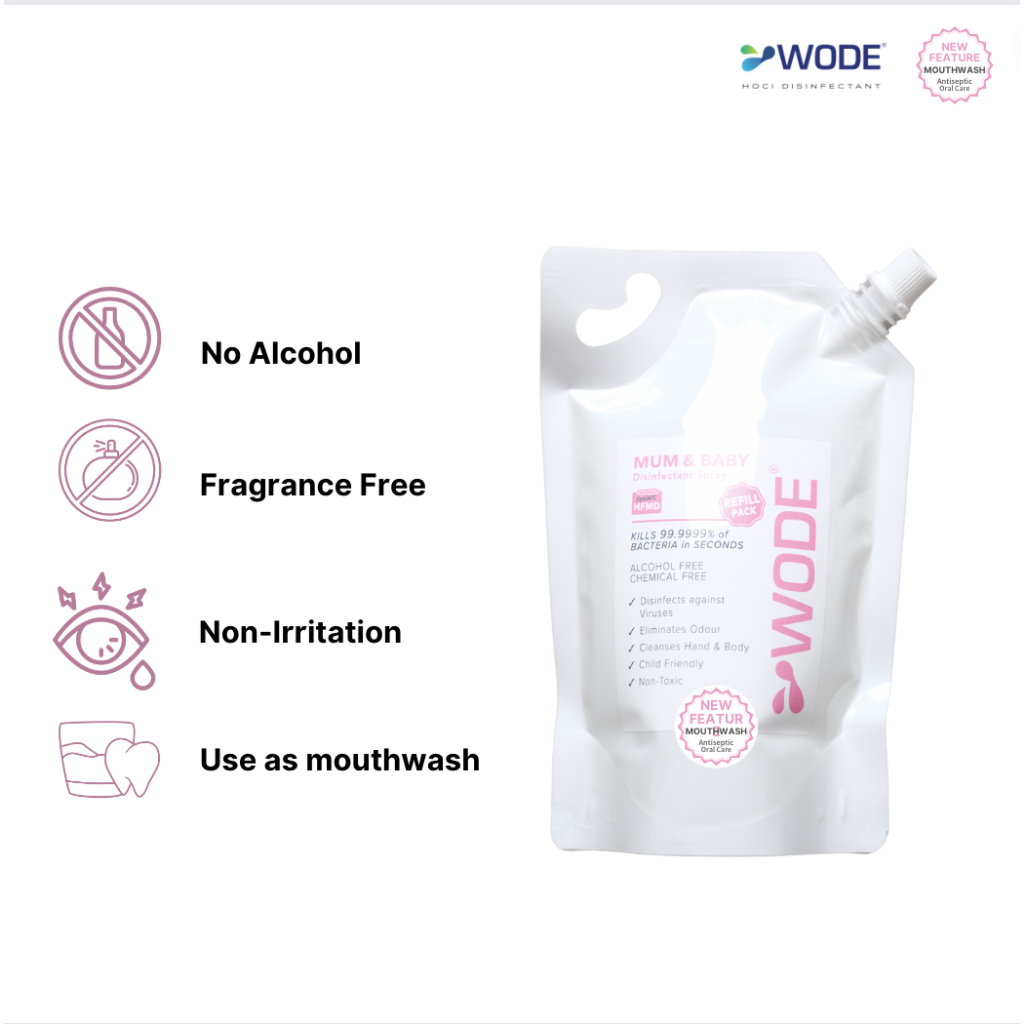 [OFFICIAL WODE] WODE Mum & Baby Disinfectant 500ml Refill (ALCOHOL FREE ...