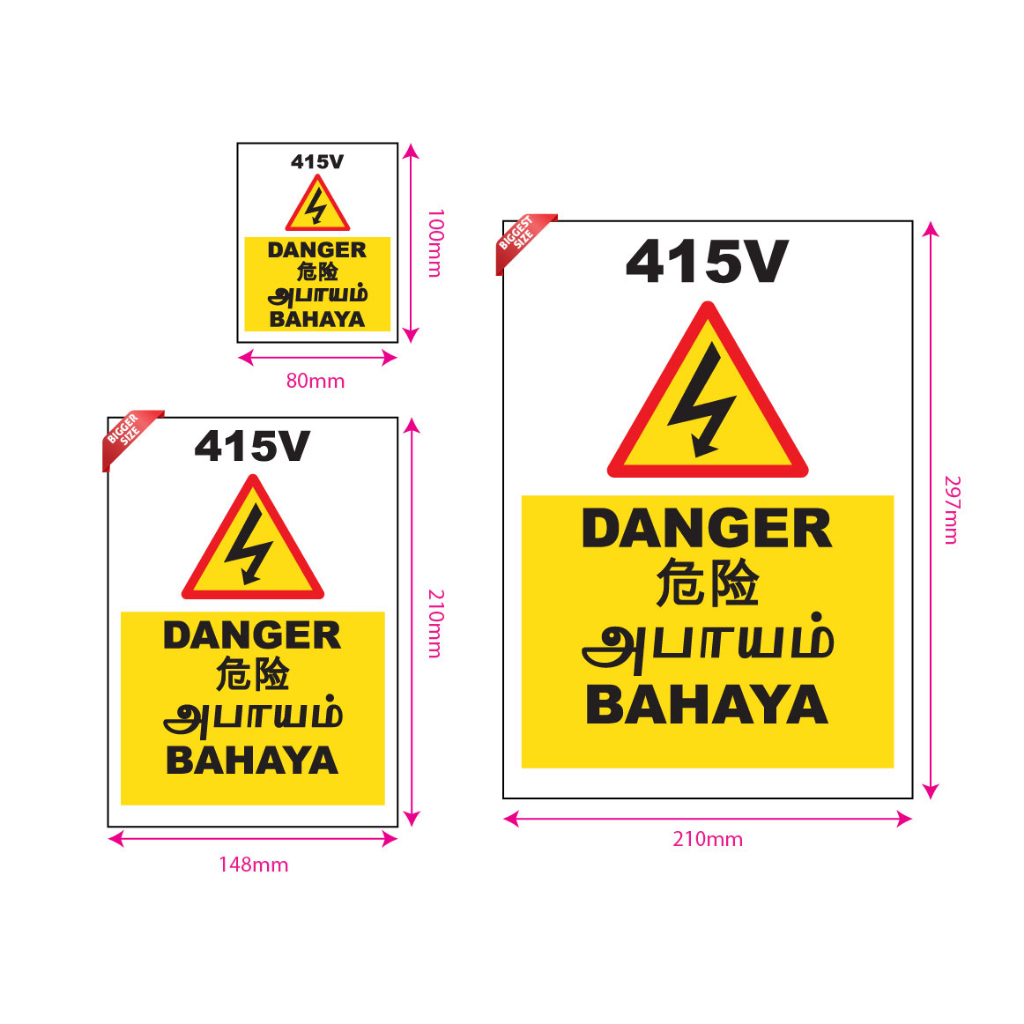 High Voltage 415V DANGER in 4 Different Language Signage | DANGER SIGN ...