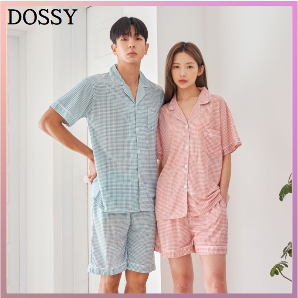 Korea [ DOSSY ] DOSSY Check Air Fit Collar Couple Pajamas Set 6 Colors ...