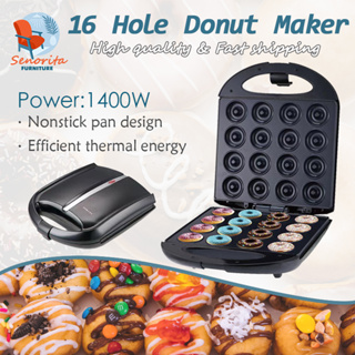 Mini Donut Maker Machine, Non Stick Portable Electric Doughnut Making Pan,  Makes 8 Donuts for Home Breakfast Snacks Dessert Cakes Muffins, 1400W