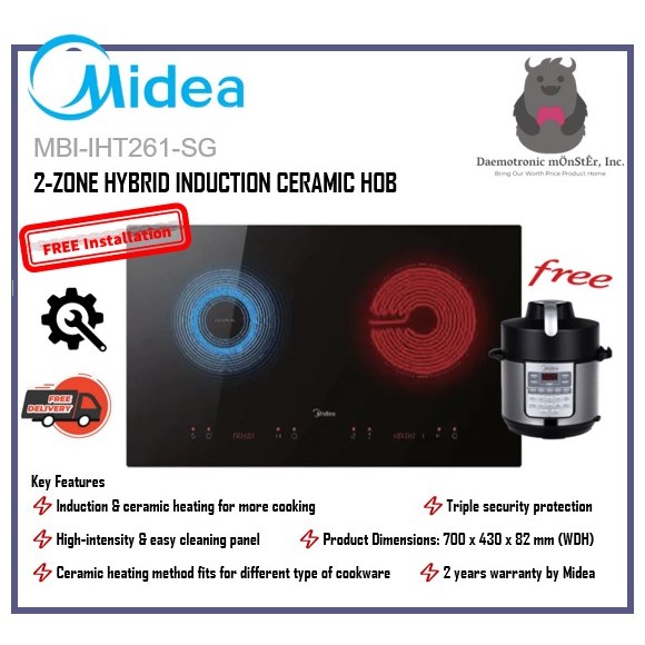 Midea MBIIHT261SG 2 Zones Hybrid Glass Ceramic Builtin Induction Hob