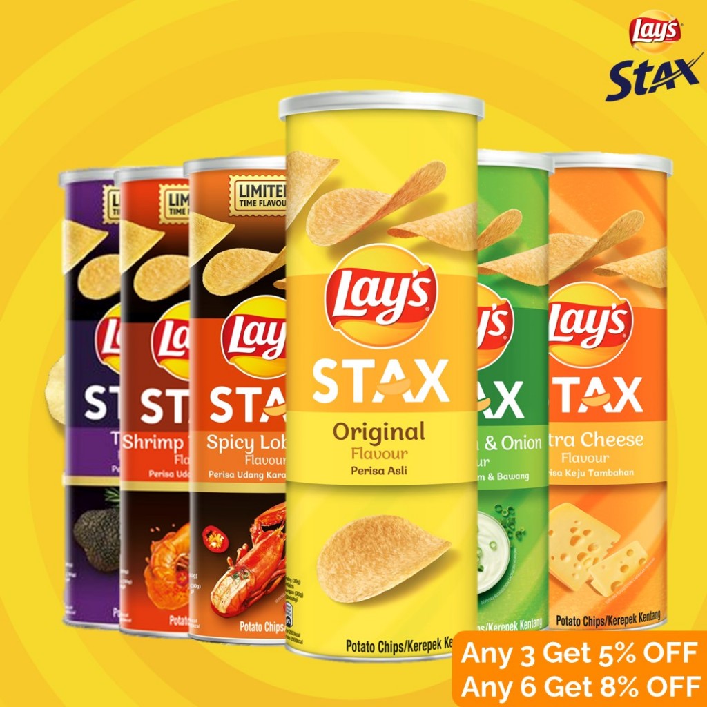 Lay's Stax Original/ Sour Cream & Onion/ BBQ / Extra Cheese/ Spicy ...