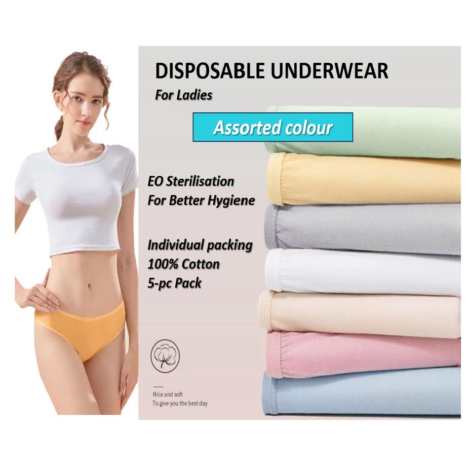 5-pc Pack 100% Cotton) Disposable Panties for Woman Disposable Underwear  for Travel Pregnant Postpartum Confinement