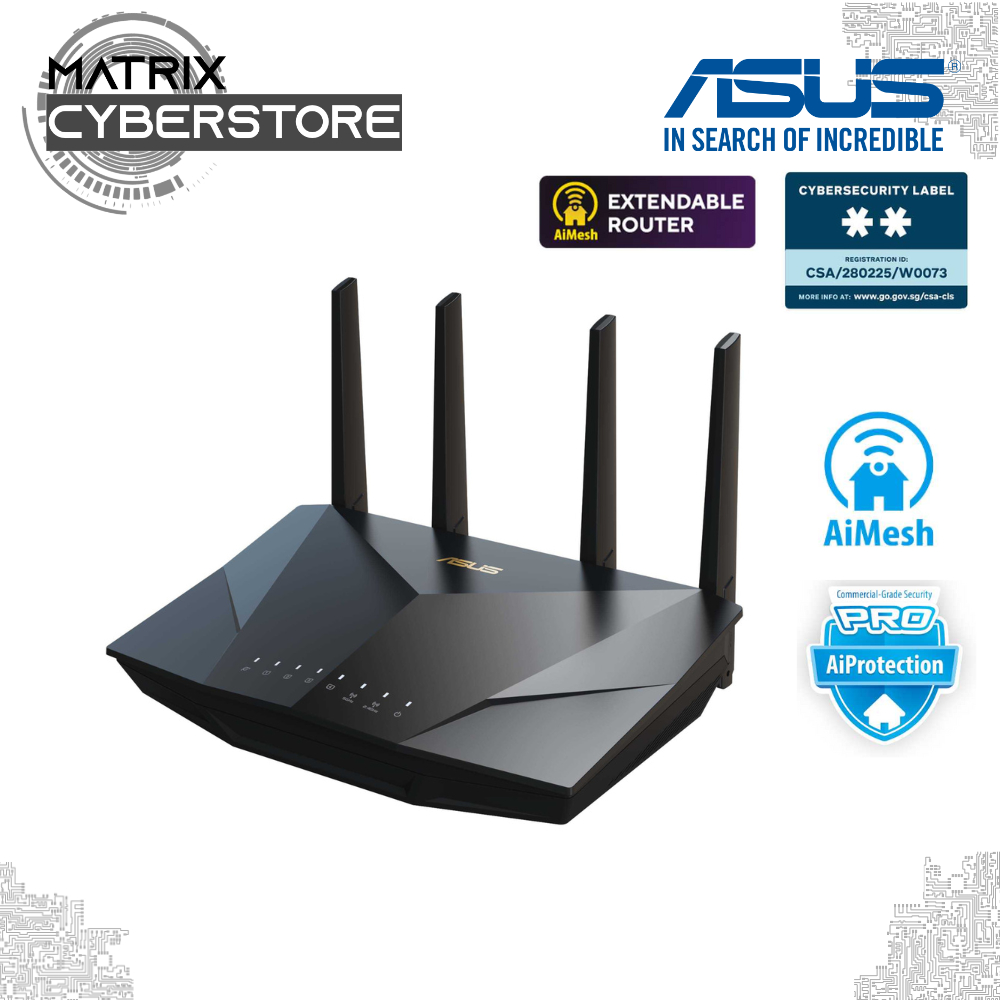 ASUS RT AX5400 Dual Band WiFi 6 Extendable Router AiMesh Compatible AiProtection Pro Network