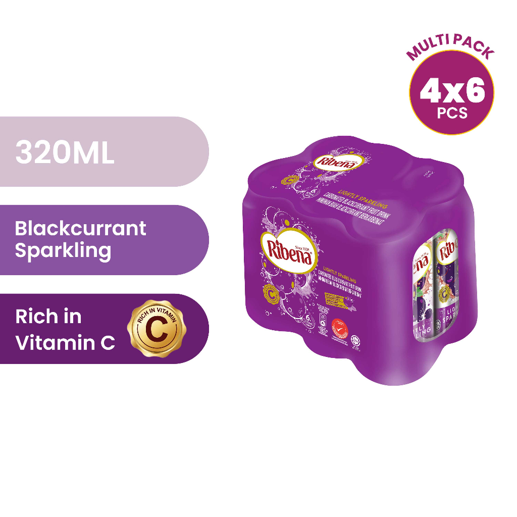 Ribena Can Blackcurrant Sparkling 24s x 320ml (Halal) | Shopee Singapore