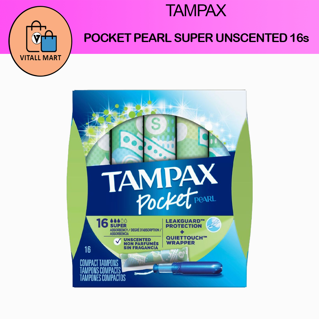 Tampax Pocket Pearl Tampons Regular Absorbency with LeakGuard Braid,  Unscented, 16 Count
