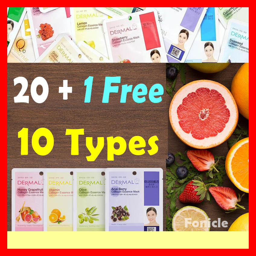 ️10 TYPES ! 20 +1 FREE ️ KOREA Face Mask Dermal Collagen Essence Sheet