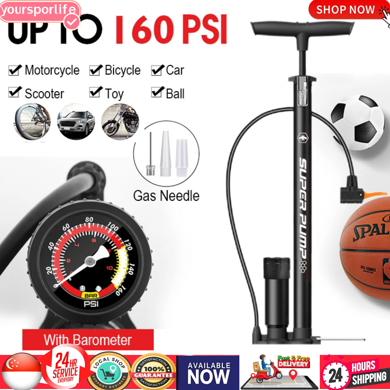 SG Seller Bicycle Bike Pump 160PSI High Pressure With Baromete for All bike Car Motor Pool Balloon Football Basketball Shopee Singapore