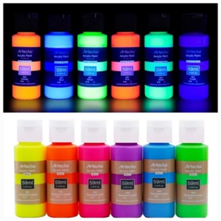Artecho artecho glow in the dark paint - set of 6 colors, 59 ml / 2 oz  acrylic paint for decoration, art painting, outdoor and indoor