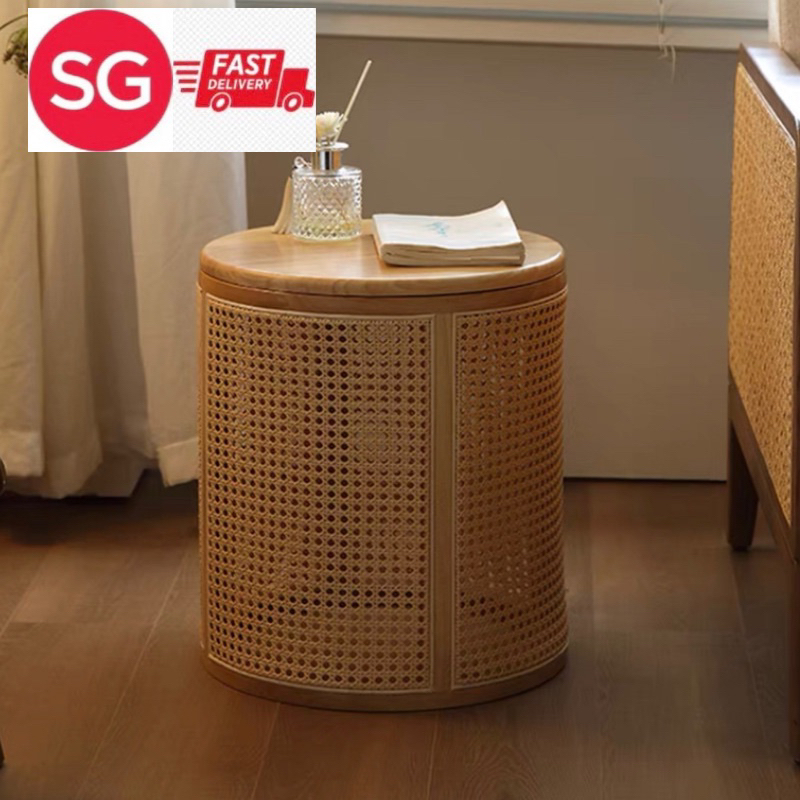SINGAPORE FAST DELIVERY Chandler Japanesestyle round cylindrical solid wood rattan coffee table