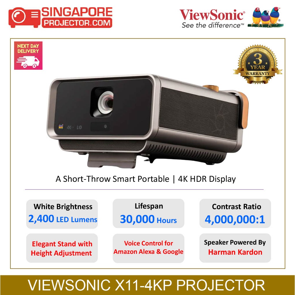 ViewSonic X11-4K 4K HDR Short Throw Smart Portable LED Projector