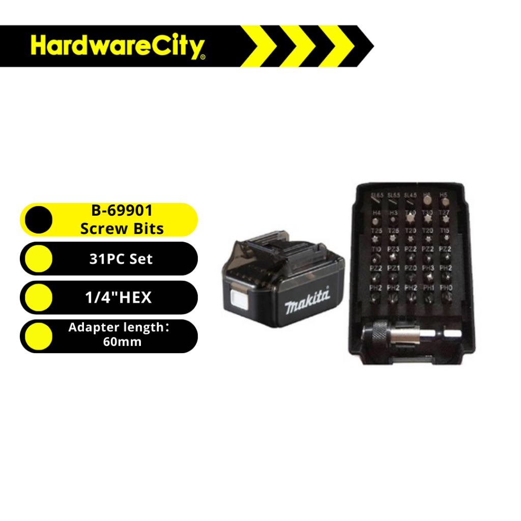 Makita B-69901 Screw Bits 31PC Set In Battery Gift Box | Shopee Singapore