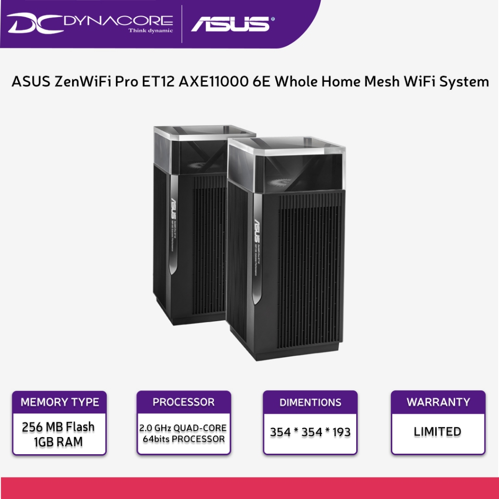 ASUS ZenWiFi Pro ET12 AXE11000 6E Whole Home Mesh WiFi System Router ...