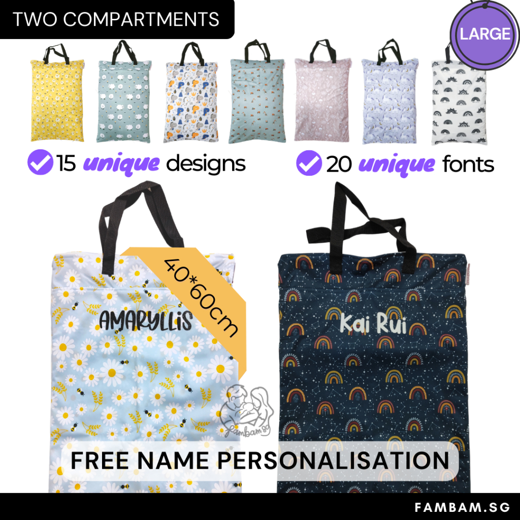 [SG] Two Compartments Large Diaper Bag Waterproof with Handle (40*60cm