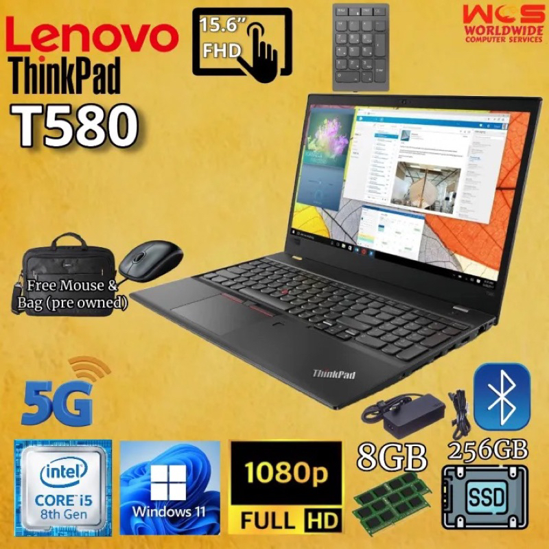 Lenovo ThinkPad T580 refurbished Laptop, FHD Touchscreen i5