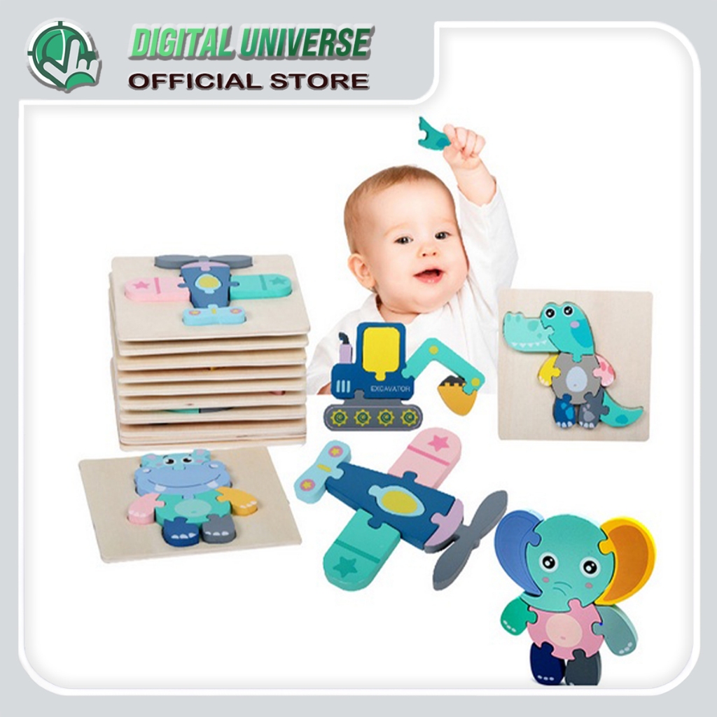 3D Wooden Geometric Jigsaw Puzzle Early Learning Fine Motor Skill ...