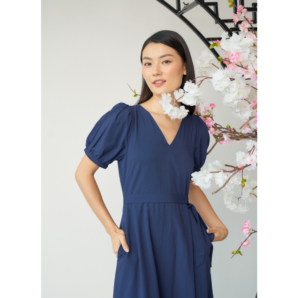 LVG Aria Faux Wrap Dress in Navy