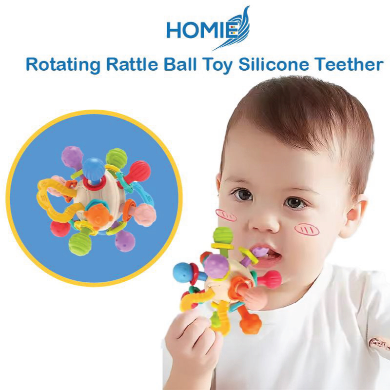HOMIE Rotating Rattle Ball Toy Silicone Teether/Montessori Sensory Food ...