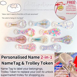 🇸🇬SG] FREE keyring 2-in-1 Personalised prettyartisan NAMETag $1 $0.50  trolley token keychain supermarket company gift