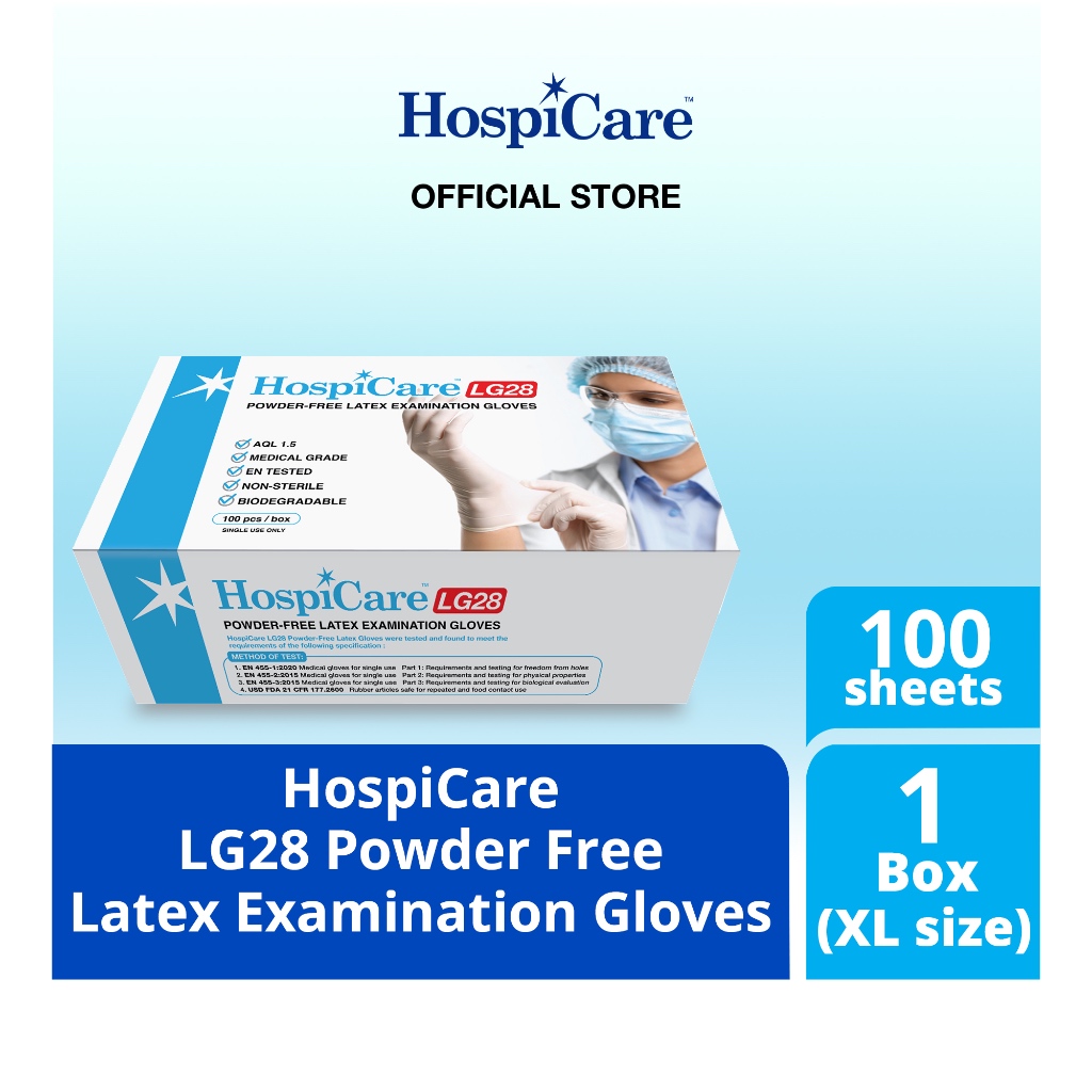 HospiCare LG28 Powder Free Latex Examination Gloves 100 Pieces Shopee