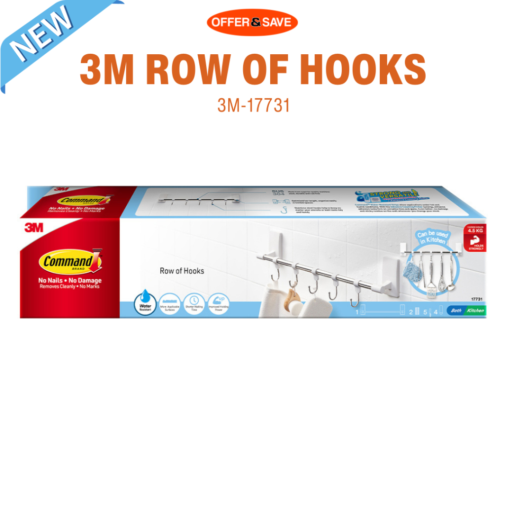 3M Command White Kitchen Organization Multi Purpose Storage Hook Bar ...