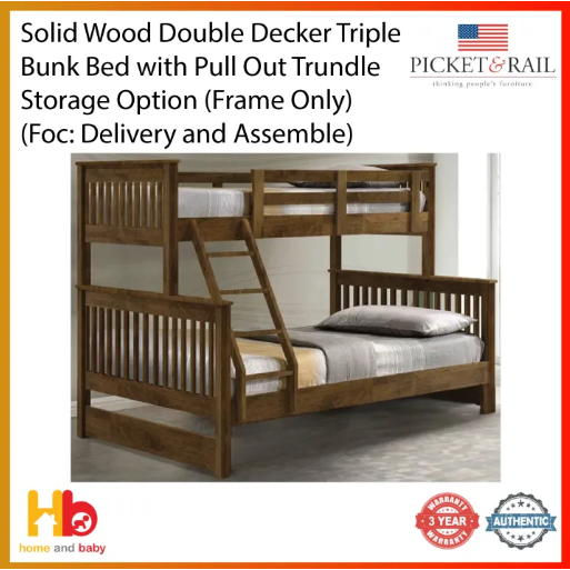 #1 Americana Solid Wood Double Decker Super Single Bunk Bed With Pull ...