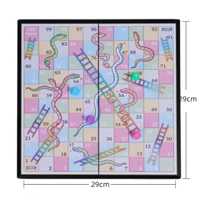 Ludo - Snakes & Ladders - Board Game - Foldable - with 4 Colours and 1 Dice