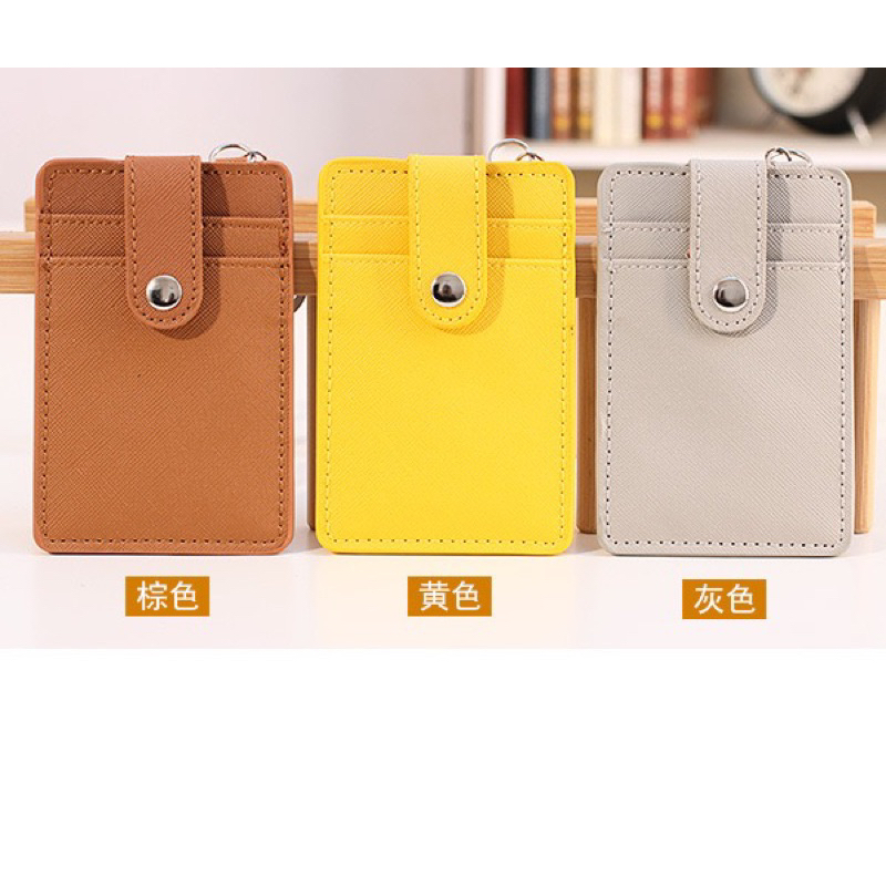 Simple solid color card holder PU leather bus card ID card subway card keychain school card