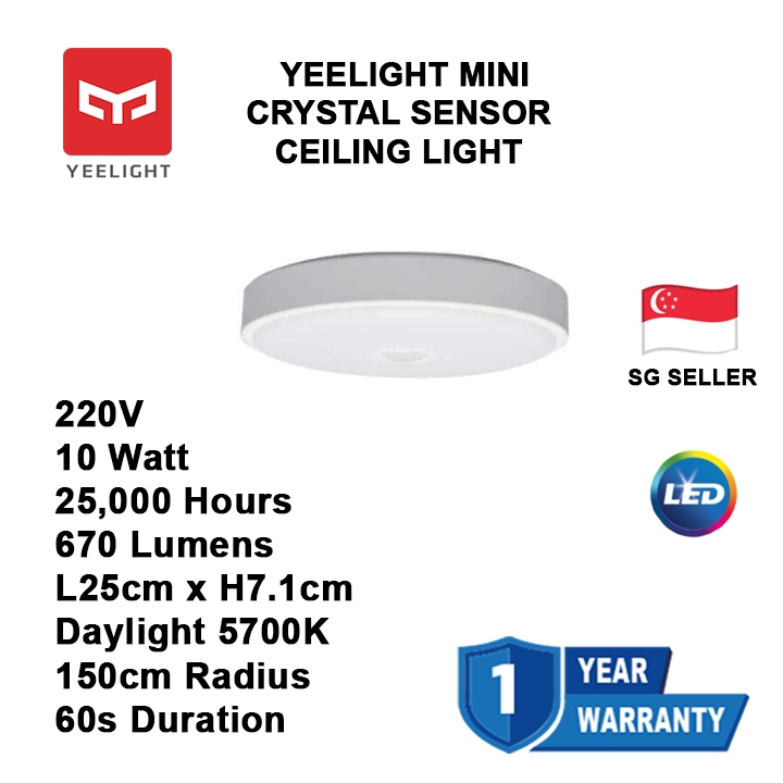 SG SELLER Yeelight Mini Crystal Sensor Ceiling Light Daylight 5700K Infrared sensor and light sensor Shopee Singapore