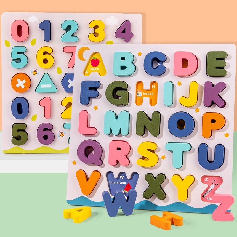 🤩 MONTESSORI TOY 🤩 ALPHABET NUMBER SHAPE WOODEN PUZZLE Tangram Math ...