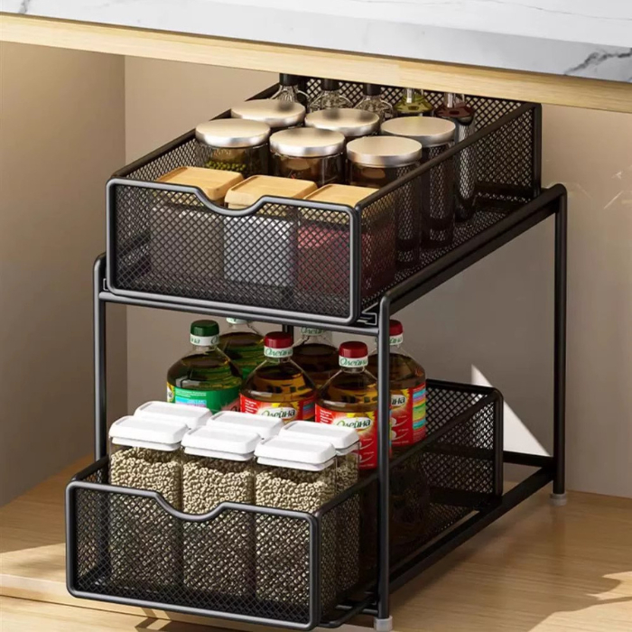🇸🇬Mesh sliding rack / Under sink cabinet Table Rack Drawer Pull out ...