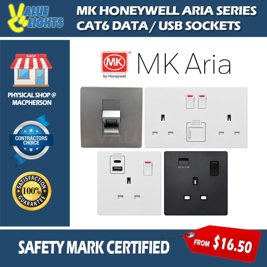 MK Honeywell Aria Series RJ45 Cat6 Data Socket USB Socket USB Type A