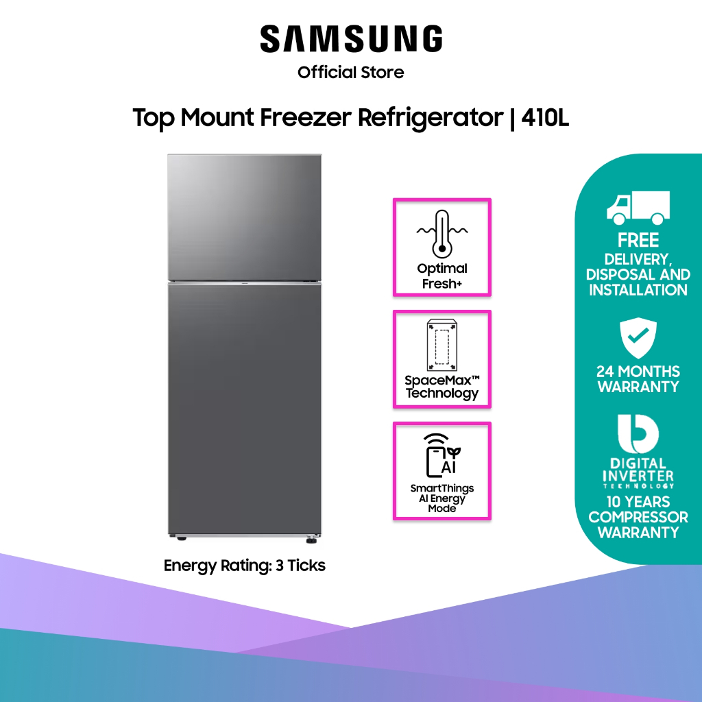 Samsung Top Mount Freezer Refrigerator, 410L, 3 Ticks RT42CG6644S9SS