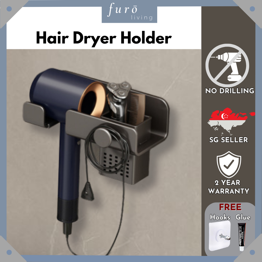 🇸🇬 Aesthetic Hair Dryer Holder No Drill Space Aluminum Light Weight